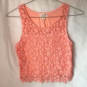 LA Hearts Cropped Floral Crochet Coral Pink Tank Top Size XS